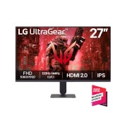 Vista frontal de Monitor LG UltraGear G4 de 27" FHD IPS con 144Hz (O/C) y NVIDIA G-SYNC Compatible 27G411A-B